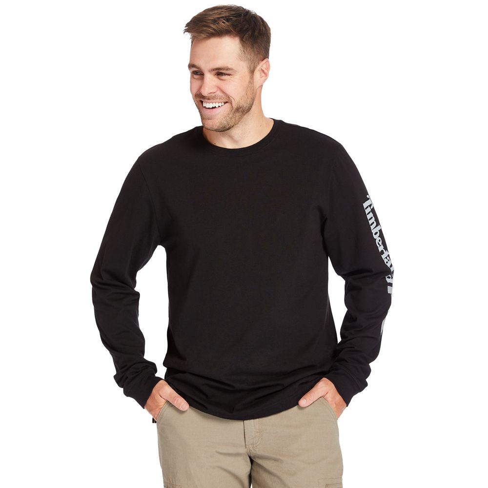 Tricouri Timberland Barbati Negrii - Pro® Big & Tall Base Plate Long-Sleeve Wicking - Romania - HDXZ